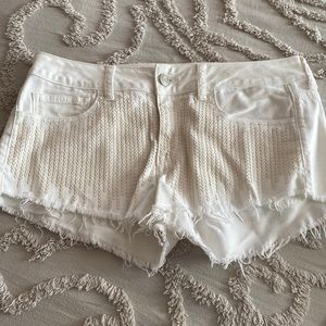 American Eagle White Hi-Rise Shortie Jean Shorts
